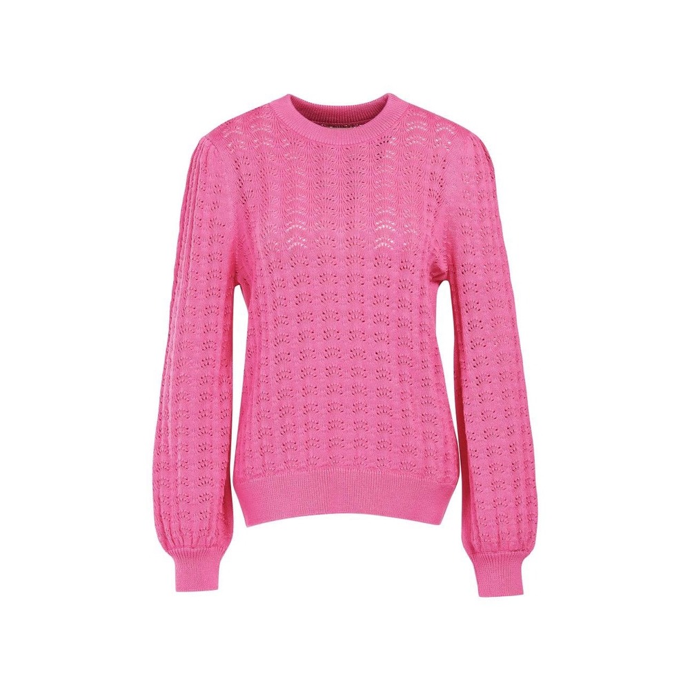 Barbour Women's Evergreen Knit Sweater Pink Cotton Textured Puff Sleeve- Size 12